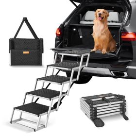 Dog Stair for Cars, Wide 5-step Dog Car Steps, Folding Dog Car Ramp with Nonslip Surface, Portable Pet Steps Lightweight Aluminum for Car Dog Stair for Cars, Wide 5-step Dog Car Steps, Folding Dog Car Ramp with Nonslip Surface, Portable Pet Steps Lightweight Aluminum for Car